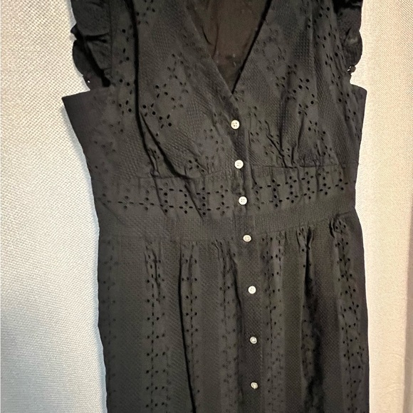 J. Crew Ruffle Sleeve Eyelet Black Dress - Picture 3 of 7